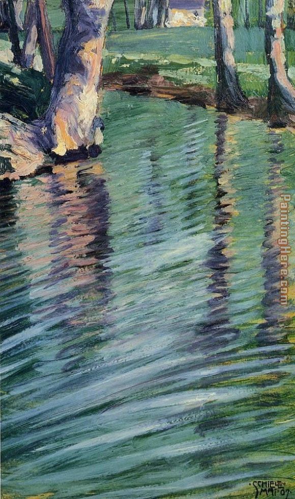 Trees Mirrored in a Pond painting - Egon Schiele Trees Mirrored in a Pond art painting